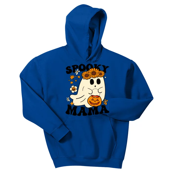 Spooky Mama Retro Mom Halloween Ghost Pumpkin Fall Autumn Gift Kids Hoodie