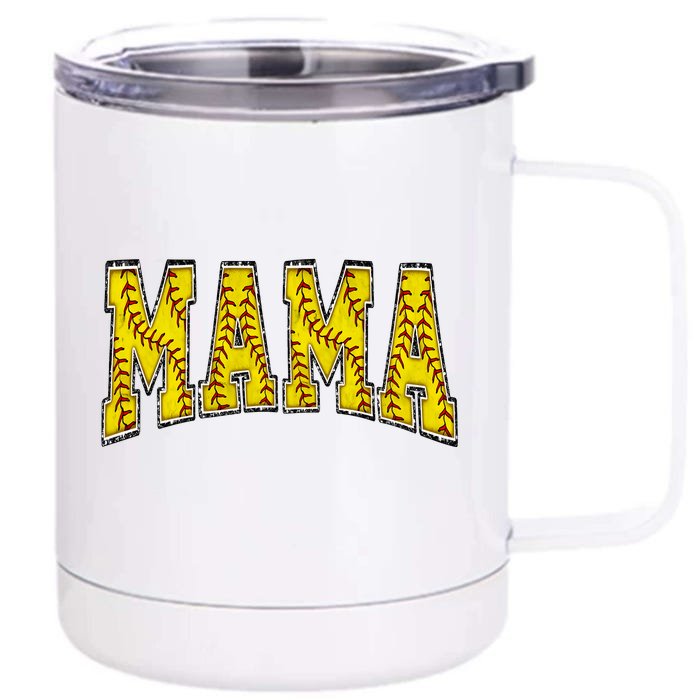 Softball Mama Retro Mothers Day Front & Back 12oz Stainless Steel Tumbler Cup