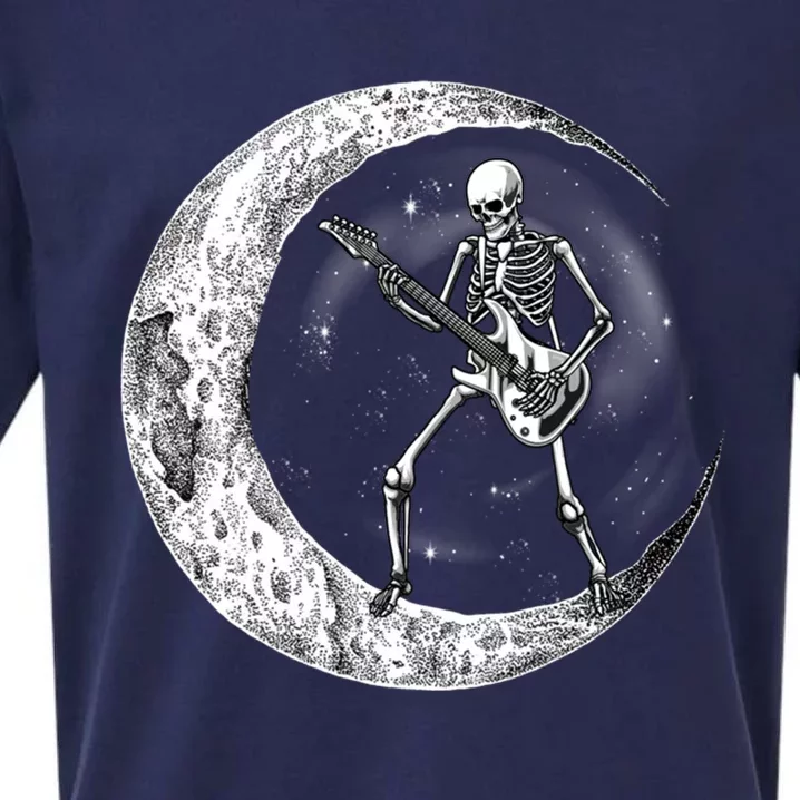 Skeleton Moon Rock And Roll Musician Guitar Lover Halloween Great Gift Sueded Cloud Jersey T-Shirt