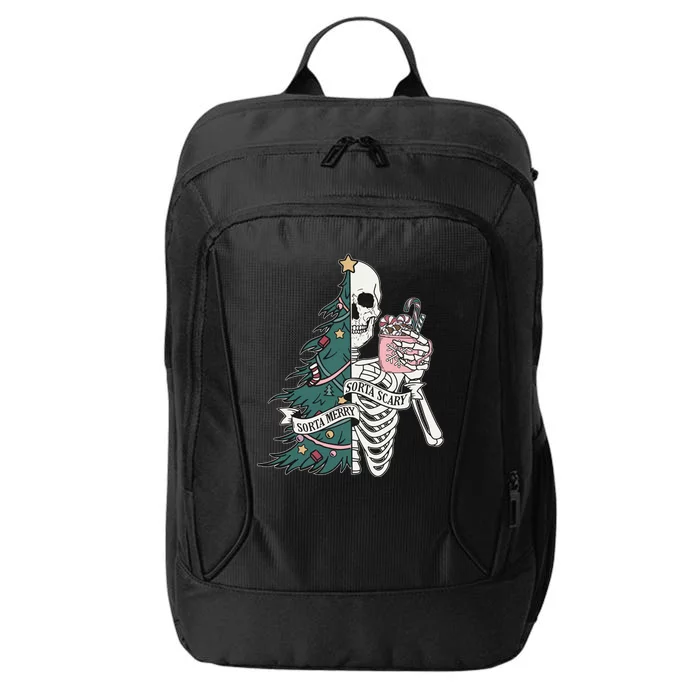 Sorta Merry Sorta Scary Funny Halloween Christmas Skeleton City Backpack