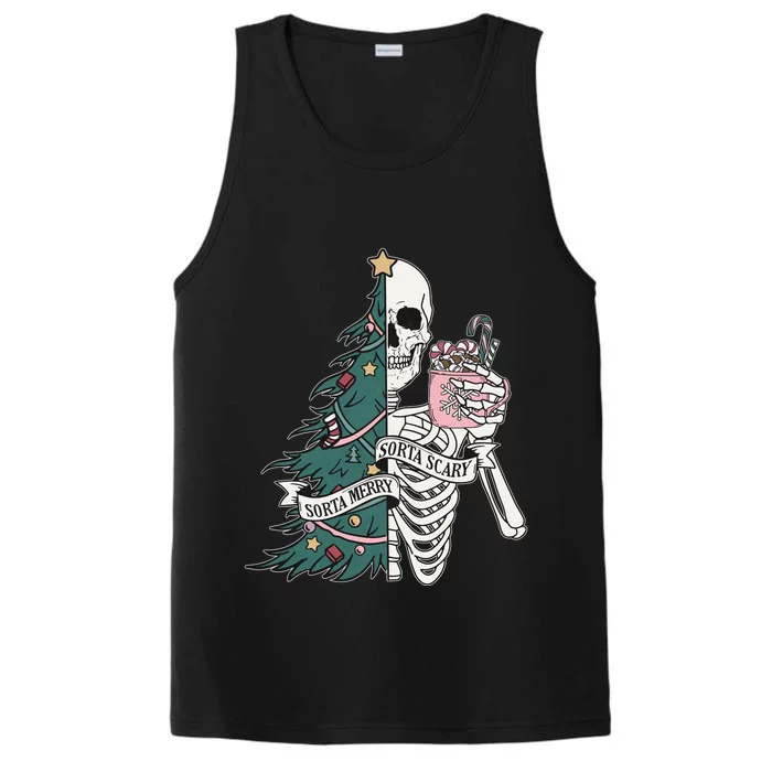 Sorta Merry Sorta Scary Funny Halloween Christmas Skeleton Performance Tank