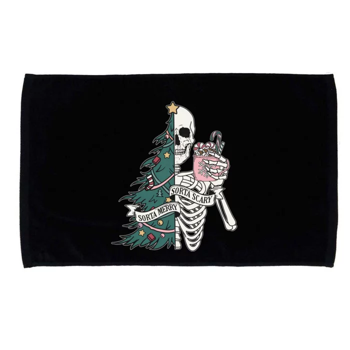 Sorta Merry Sorta Scary Funny Halloween Christmas Skeleton Microfiber Hand Towel