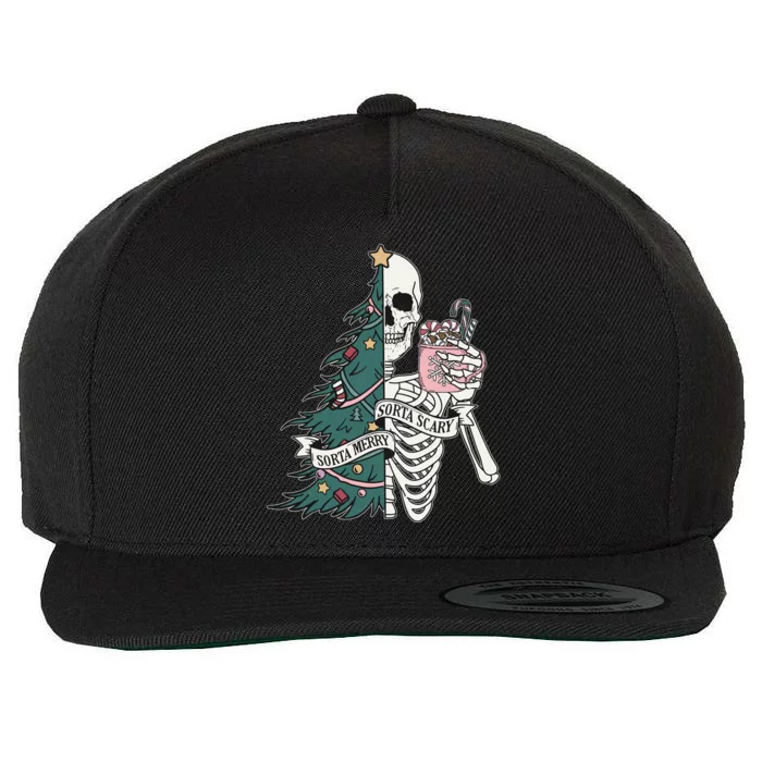 Sorta Merry Sorta Scary Funny Halloween Christmas Skeleton Wool Snapback Cap