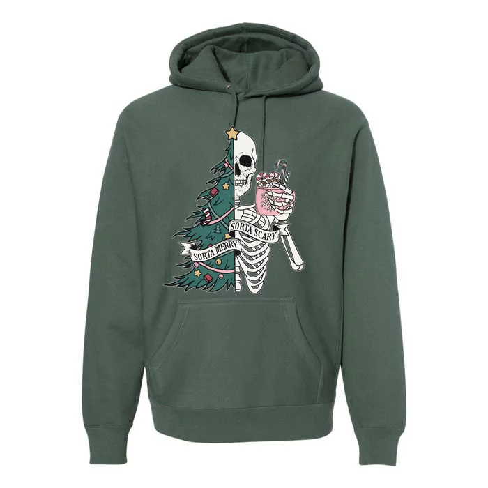 Sorta Merry Sorta Scary Funny Halloween Christmas Skeleton Premium Hoodie