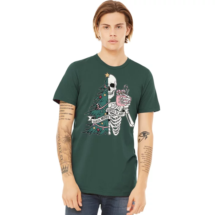 Sorta Merry Sorta Scary Funny Halloween Christmas Skeleton Premium T-Shirt