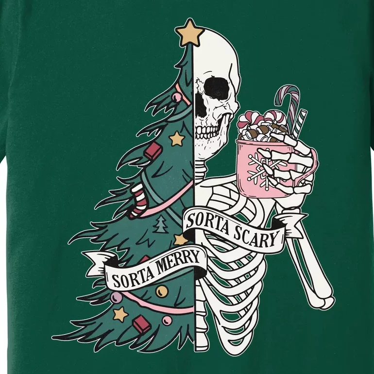 Sorta Merry Sorta Scary Funny Halloween Christmas Skeleton Premium T-Shirt