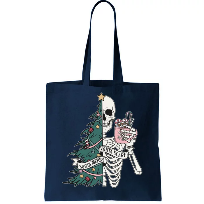 Sorta Merry Sorta Scary Funny Halloween Christmas Skeleton Tote Bag