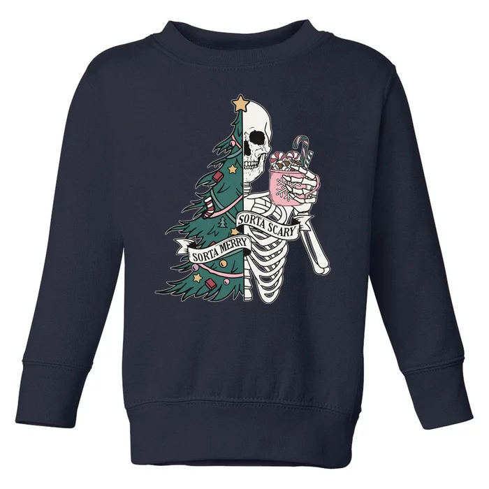 Sorta Merry Sorta Scary Funny Halloween Christmas Skeleton Toddler Sweatshirt