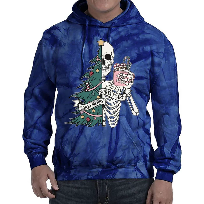 Sorta Merry Sorta Scary Funny Halloween Christmas Skeleton Tie Dye Hoodie