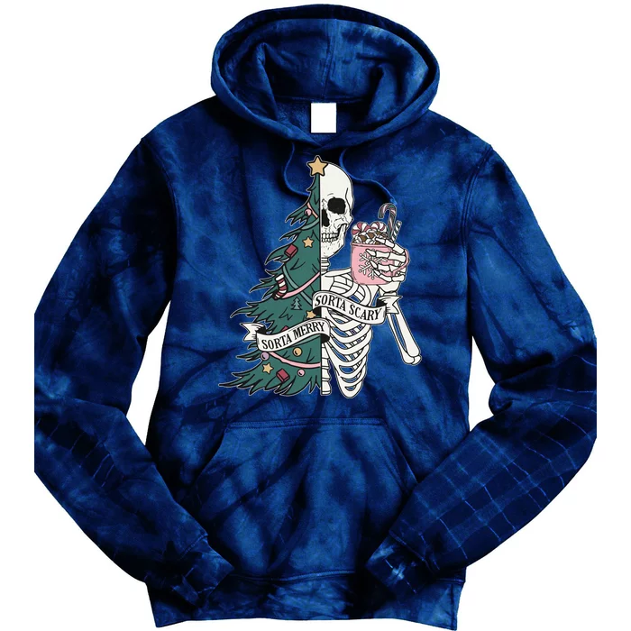 Sorta Merry Sorta Scary Funny Halloween Christmas Skeleton Tie Dye Hoodie