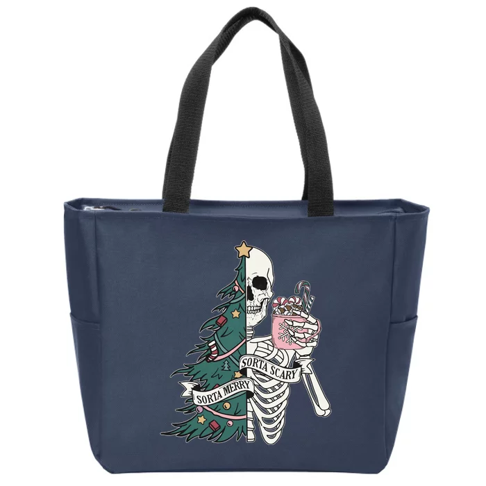 Sorta Merry Sorta Scary Funny Halloween Christmas Skeleton Zip Tote Bag