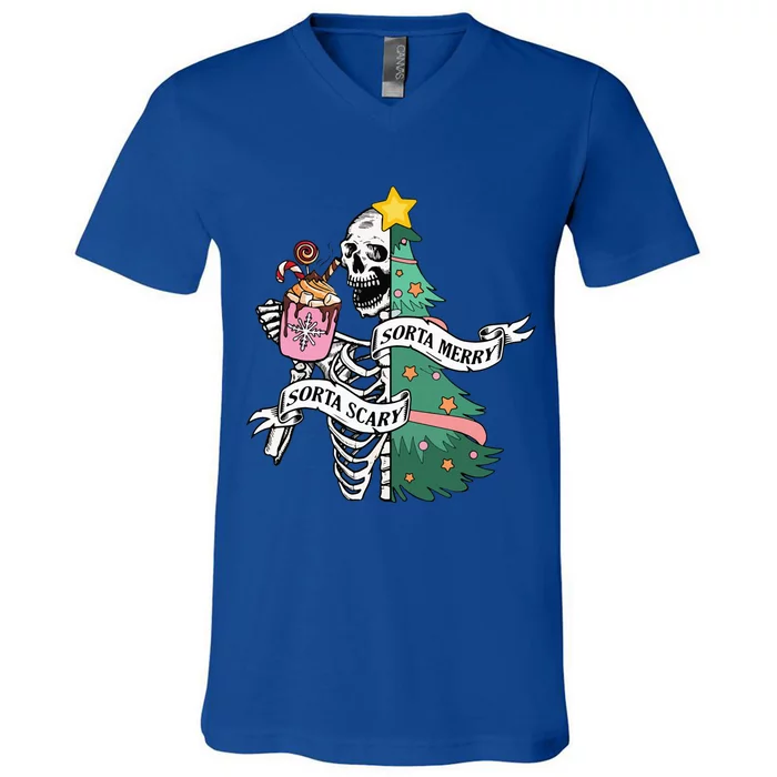 Sorta Merry Sorta Scary Christmas Christmas Skeleton V-Neck T-Shirt