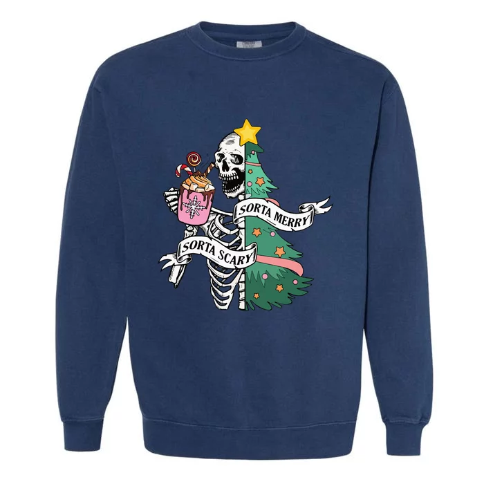 Sorta Merry Sorta Scary Christmas Christmas Skeleton Garment-Dyed Sweatshirt