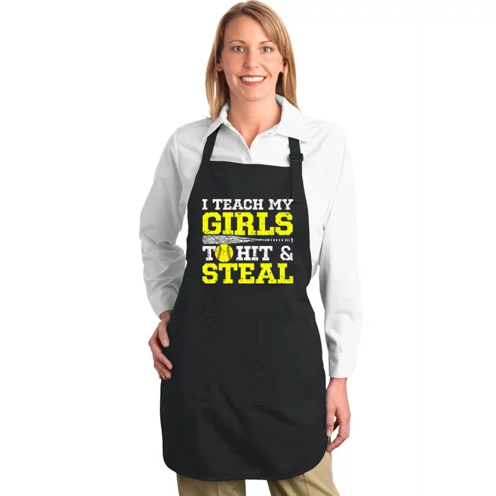 Softball Mom Softball Dad I Teach My To Hit And Steal Full-Length Apron With Pocket