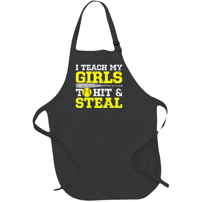 Softball Mom Softball Dad I Teach My To Hit And Steal Full-Length Apron With Pocket