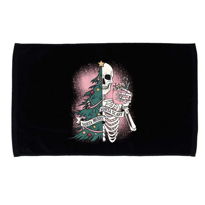 Sorta Merry Sorta Claus Scary Funny Christmas Skeleton Microfiber Hand Towel