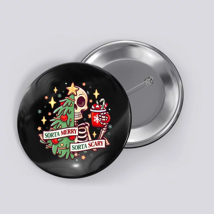 Sorta Merry Sorta Scary Skeleton Xmas Tree Christmas Funny Button