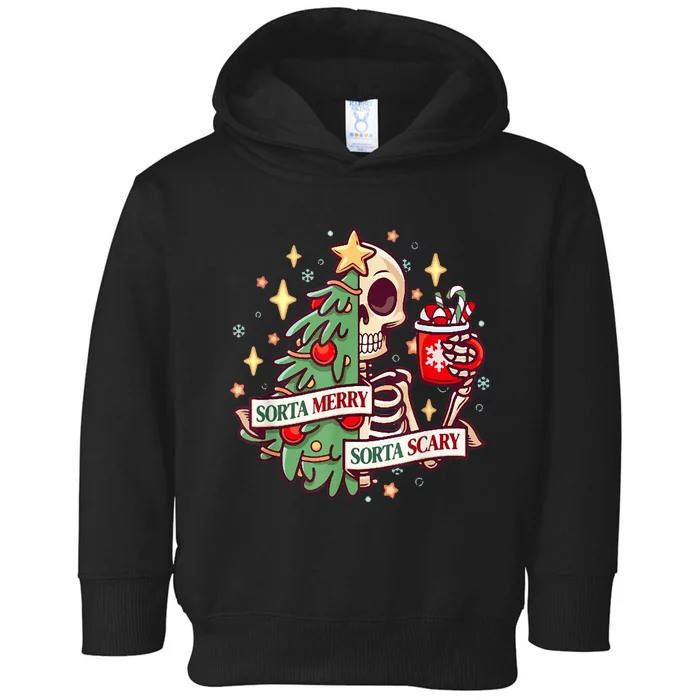 Sorta Merry Sorta Scary Skeleton Xmas Tree Christmas Funny Toddler Hoodie