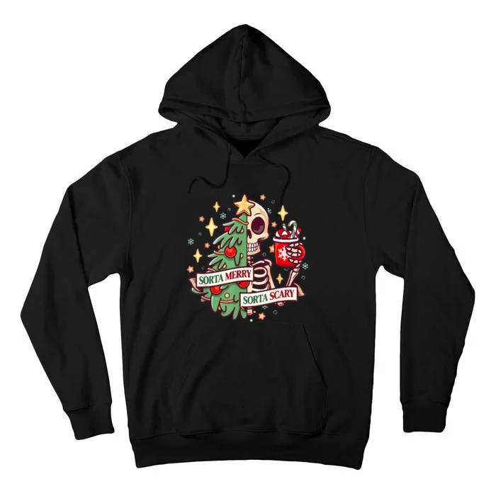 Sorta Merry Sorta Scary Skeleton Xmas Tree Christmas Funny Tall Hoodie