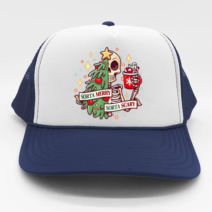 Sorta Merry Sorta Scary Skeleton Xmas Tree Christmas Funny Trucker Hat