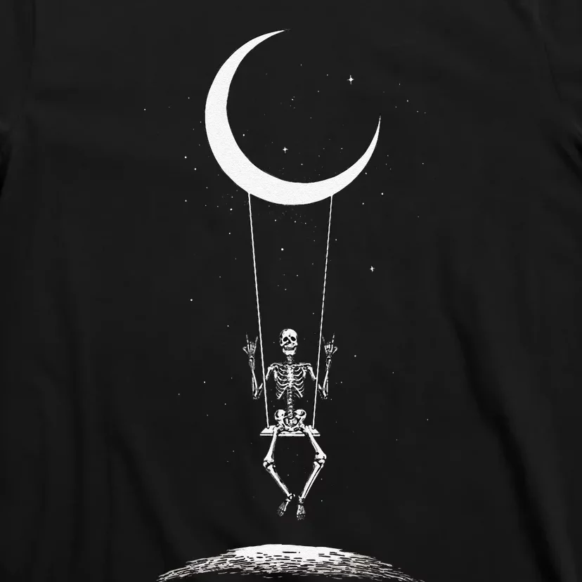 Skeleton Moon Swing Rock On Band Tees Rock And Roll Graphic T-Shirt