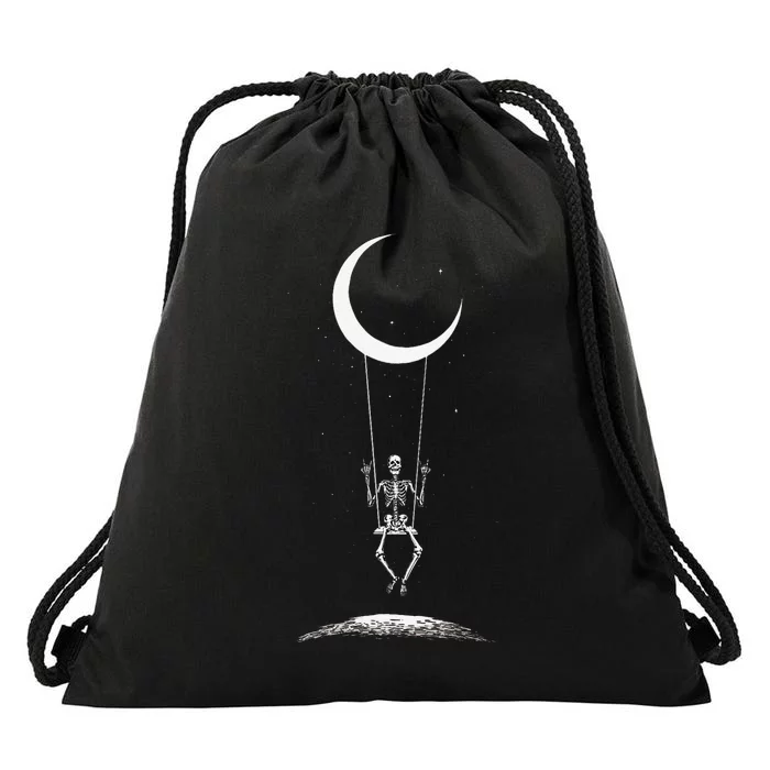 Skeleton Moon Swing Rock On Band Tees Rock And Roll Graphic Drawstring Bag