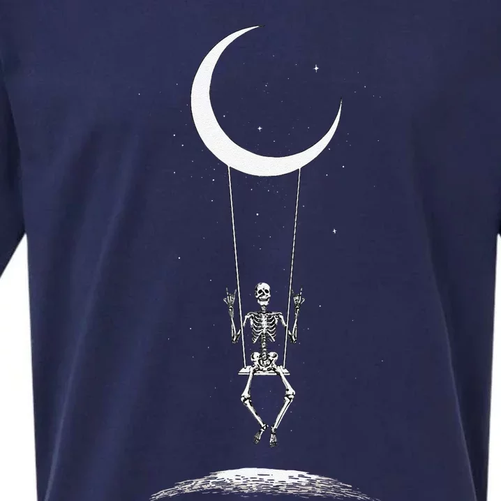 Skeleton Moon Swing Rock On Band Tees Rock And Roll Graphic Sueded Cloud Jersey T-Shirt