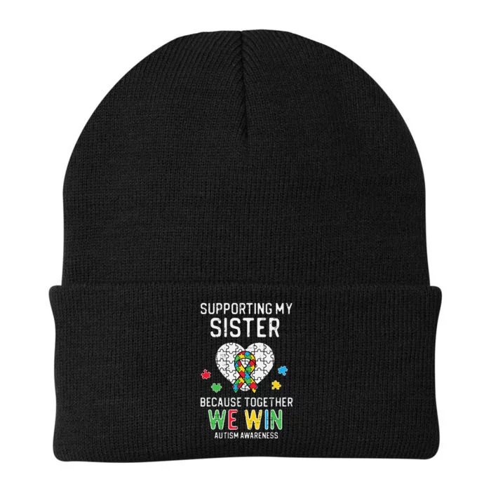 Supporting My Sister Together We Win Autism Awareness Puzzle Knit Cap Winter Beanie