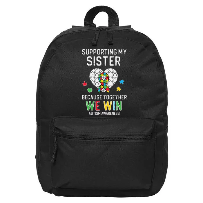 Supporting My Sister Together We Win Autism Awareness Puzzle 16 in Basic Backpack