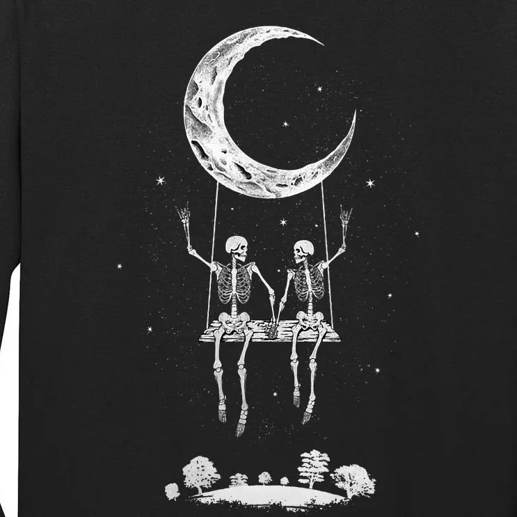 Skeleton Moon Swing Band S Rock And Roll Graphic Tall Long Sleeve T-Shirt