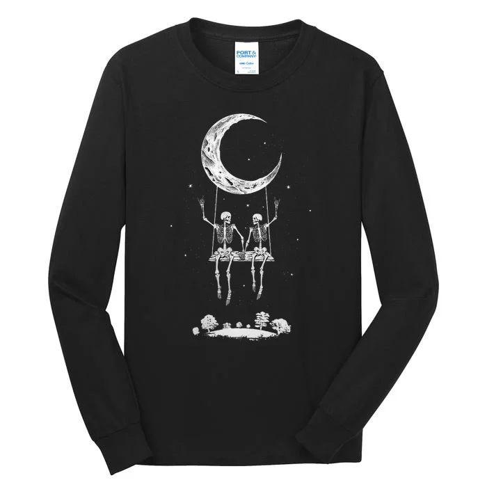 Skeleton Moon Swing Band S Rock And Roll Graphic Tall Long Sleeve T-Shirt