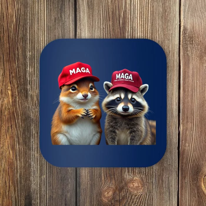 Social Media Star Peanut Squirrel And Fred Raccoon Maga Coaster