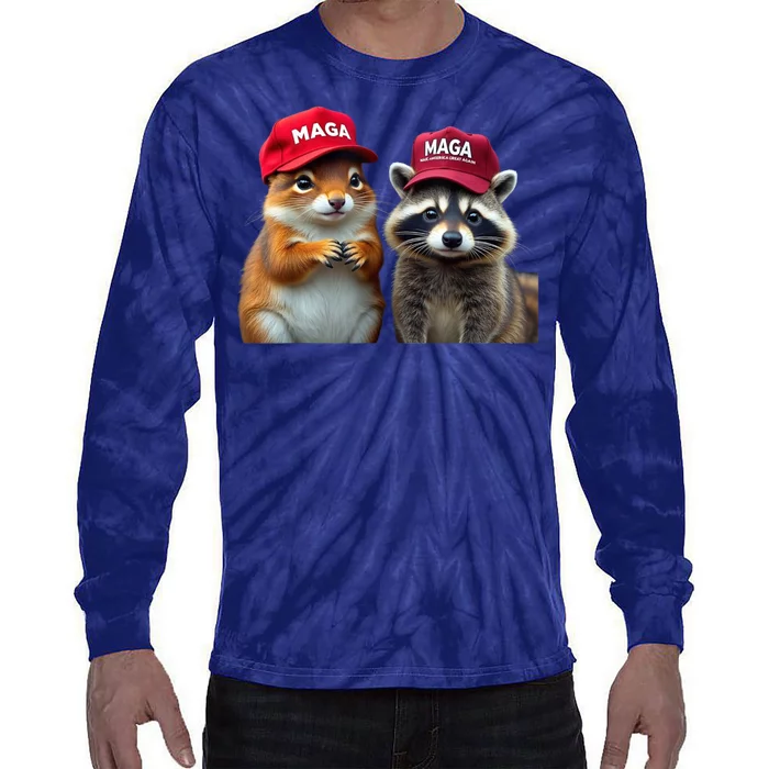 Social Media Star Peanut Squirrel And Fred Raccoon Maga Tie-Dye Long Sleeve Shirt