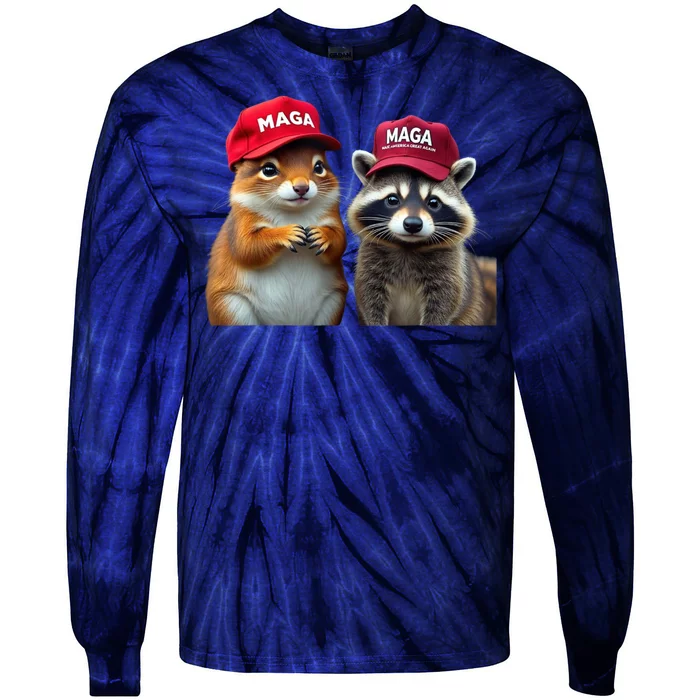 Social Media Star Peanut Squirrel And Fred Raccoon Maga Tie-Dye Long Sleeve Shirt