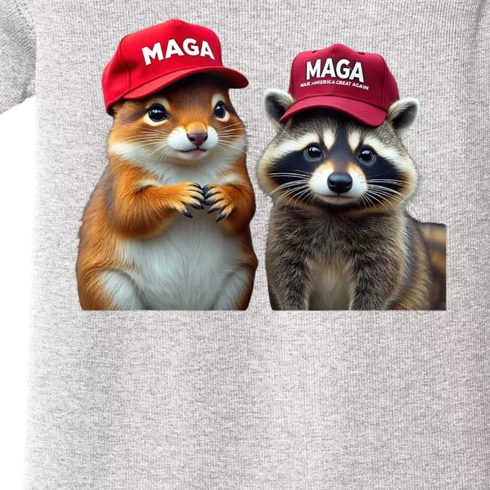 Social Media Star Peanut Squirrel And Fred Raccoon Maga Baby Bodysuit