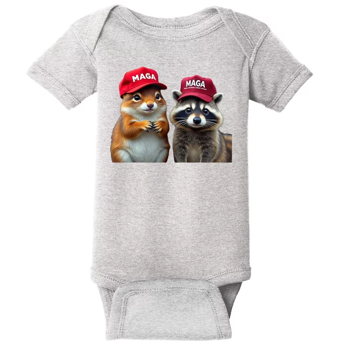 Social Media Star Peanut Squirrel And Fred Raccoon Maga Baby Bodysuit