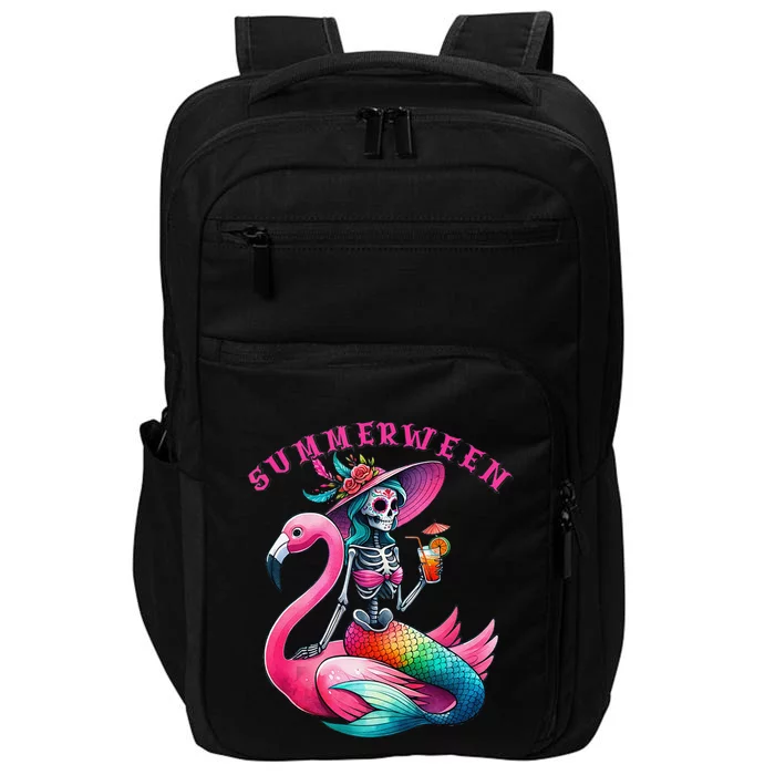 Summerween Mermaid Skeleton Flamingo Summer Halloween Women Impact Tech Backpack