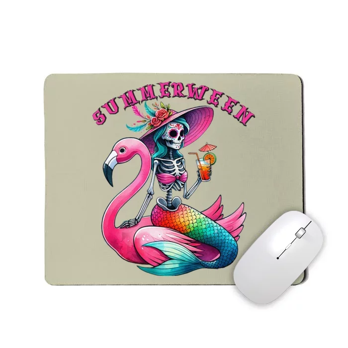 Summerween Mermaid Skeleton Flamingo Summer Halloween Women Mousepad