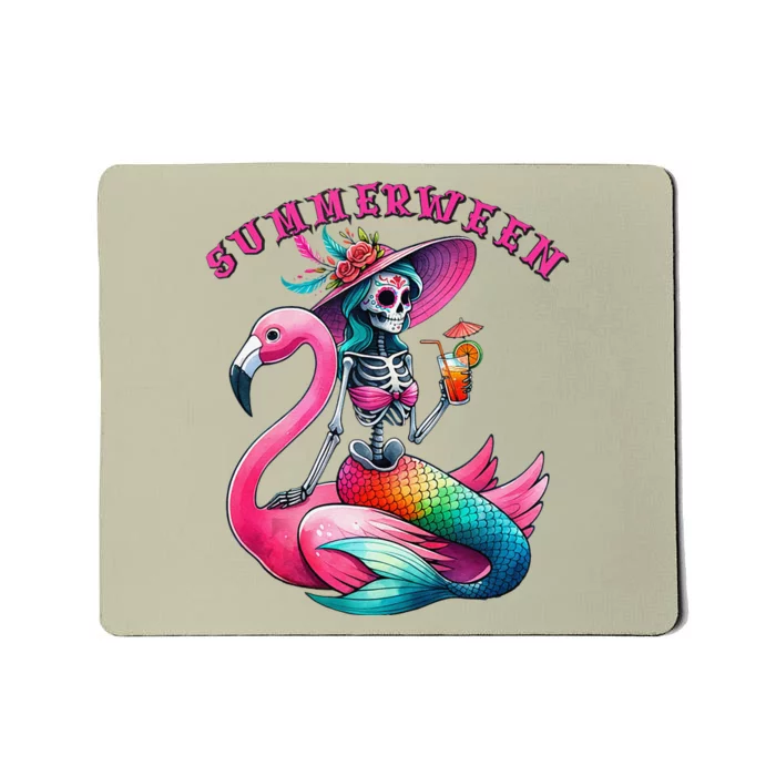 Summerween Mermaid Skeleton Flamingo Summer Halloween Women Mousepad