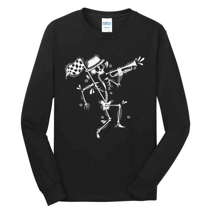 Ska Music Skeleton With Trumpet Jazz Music Style Tall Long Sleeve T-Shirt