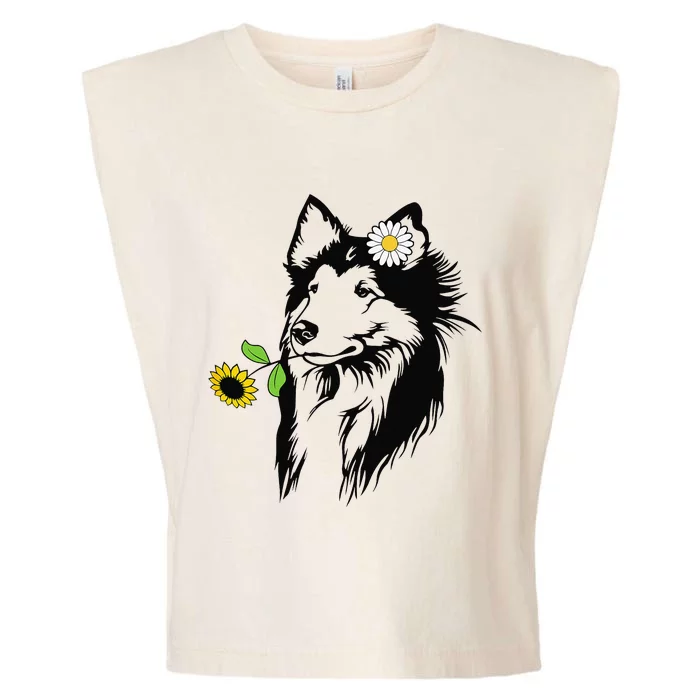 Sheltie mom Shetland Sheepdog sunflower Garment-Dyed Women's Muscle Tee