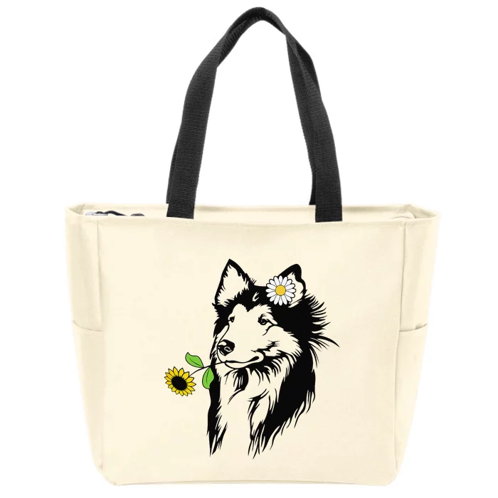 Sheltie mom Shetland Sheepdog sunflower Zip Tote Bag