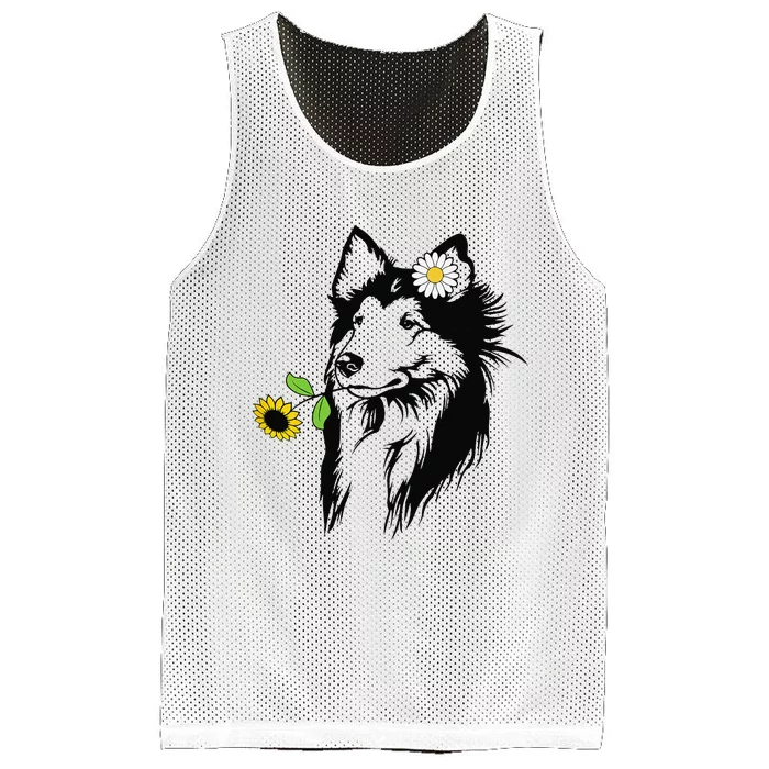 Sheltie mom Shetland Sheepdog sunflower Mesh Reversible Basketball Jersey Tank