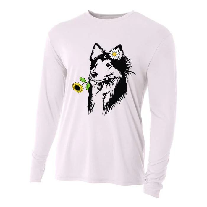 Sheltie mom Shetland Sheepdog sunflower Cooling Performance Long Sleeve Crew