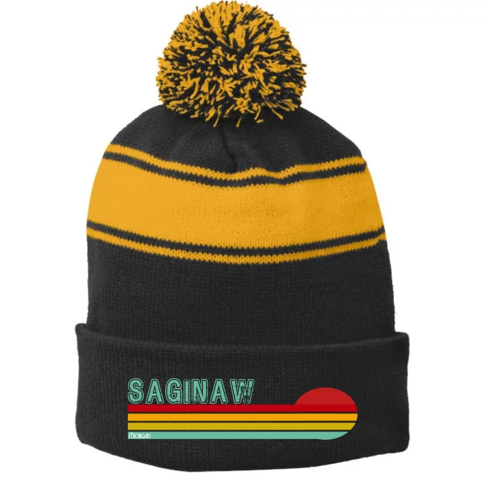 Saginaw Michigan Stripe Pom Pom Beanie