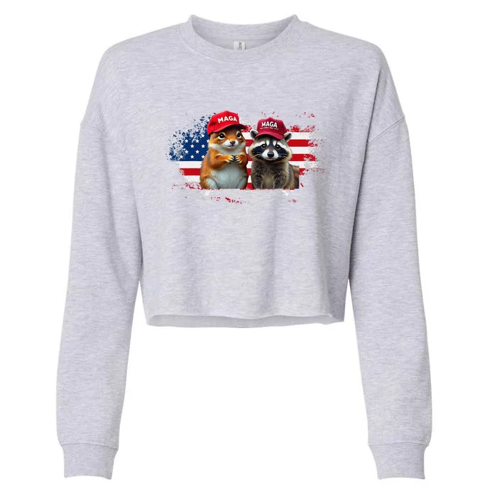 Social Media Star Peanut The Squirrel & Fred The Raccoon Cropped Pullover Crew