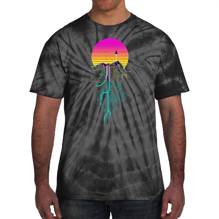 Synth Mountain Sunrise Tie-Dye T-Shirt