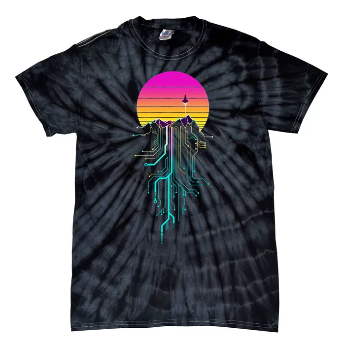 Synth Mountain Sunrise Tie-Dye T-Shirt