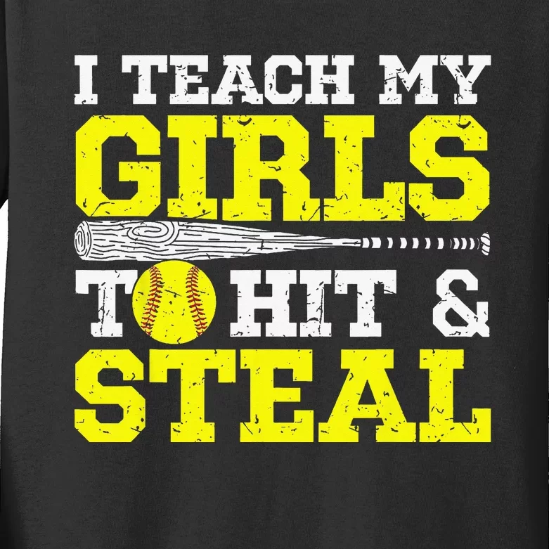 Softball Mom Softball Dad I Teach My To Hit And Steal Kids Long Sleeve Shirt