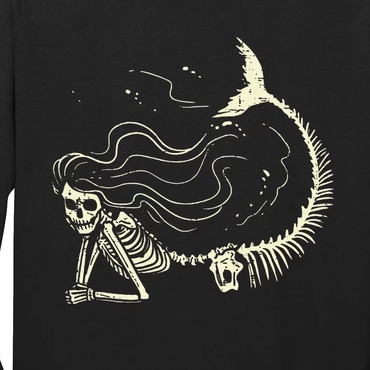 Spooky Mermaid Skeleton Halloween Costume for All Ages Tall Long Sleeve T-Shirt